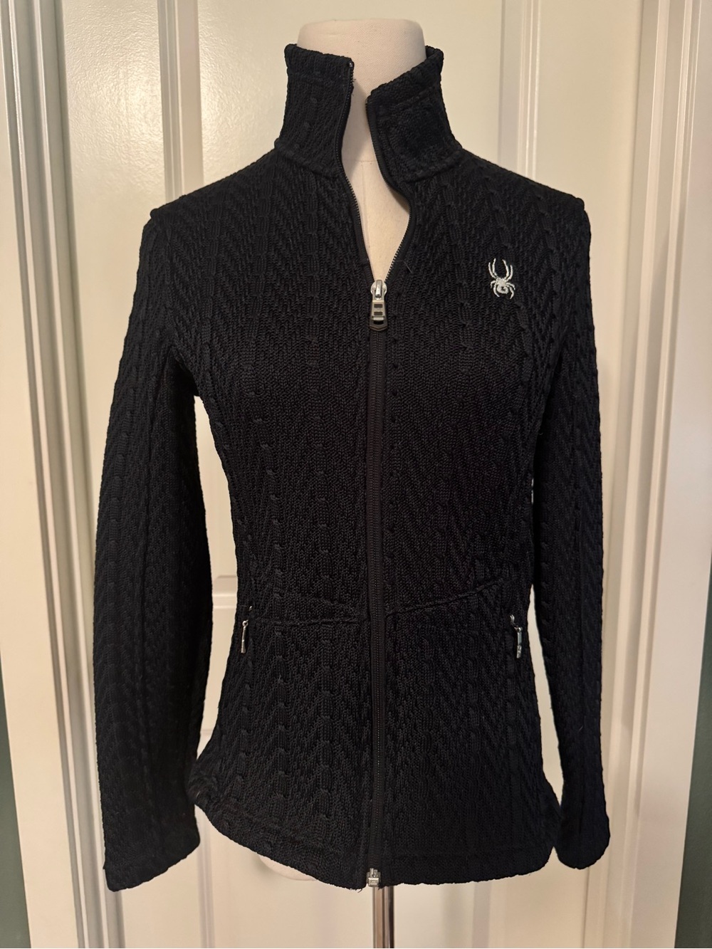 Spyder Black Cable-Knit Full-Zip Utility Jacket